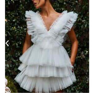 SELFIE LESLIE FROUFROU LAYERED TULLE MINI DRESS WHITE SIZE XS